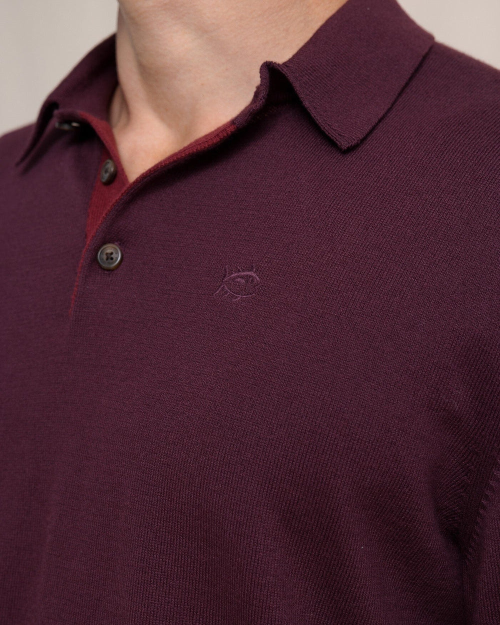 The detail view of the Southern Tide Woodville Jade Sweater Polo by Southern Tide - Merlot