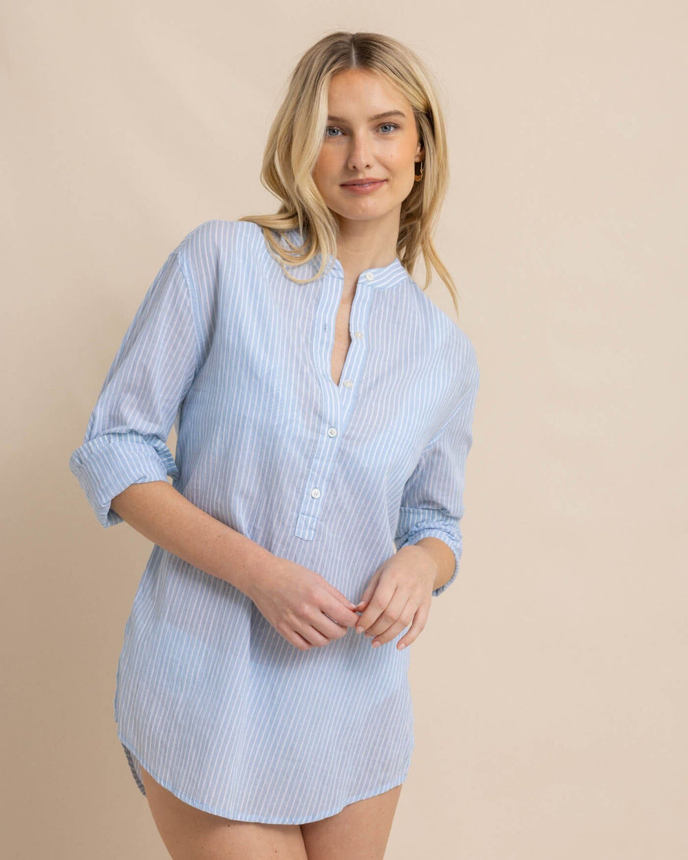 The front view of the Southern Tide Wrenley Airy Cotton Tunic by Southern Tide - Clearwater Blue