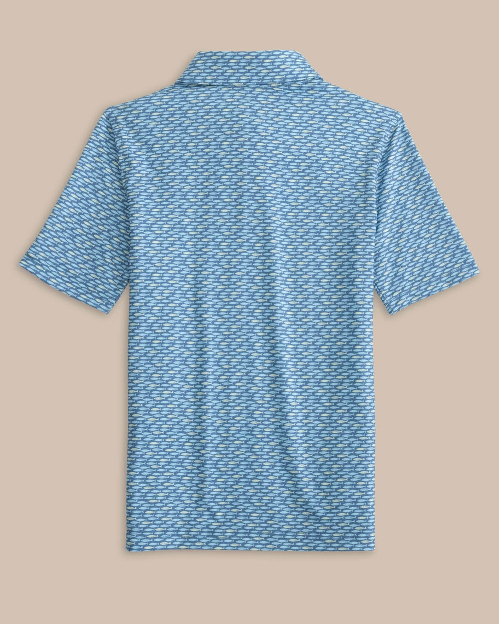 The back view of the Southern Tide Youth Driver Casual Water Printed Polo by Southern Tide - Coronet Blue