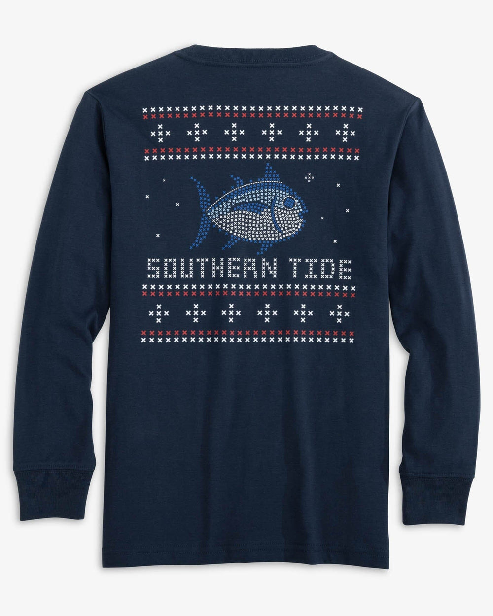 The back view of the Southern Tide Youth Fair Isle Skipjack Long Sleeve T-shirt by Southern Tide - True Navy