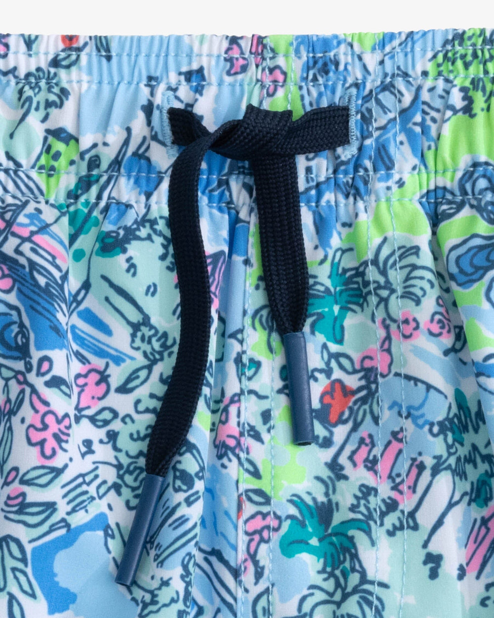 The detail view of the Southern Tide Youth Lilly Loves South Carolina Swim Trunk by Southern Tide - Blue Peri