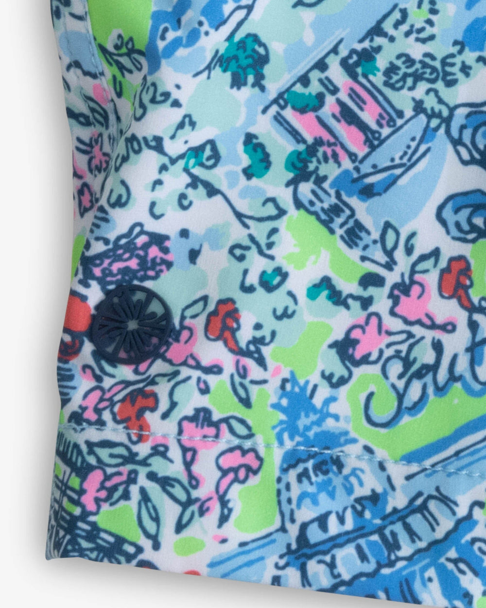 The label view of the Southern Tide Youth Lilly Loves South Carolina Swim Trunk by Southern Tide - Blue Peri