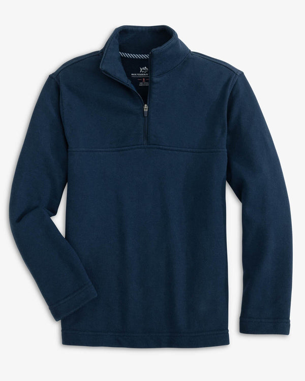 The front view of the Southern Tide Youth McLain Quarter Zip by Southern Tide - Dress Blue