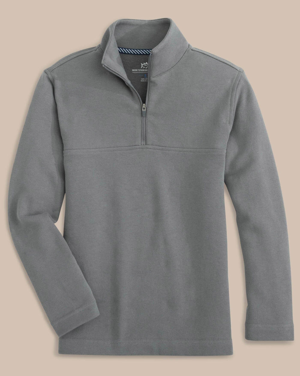 The front view of the Southern Tide Youth McLain Quarter Zip by Southern Tide - Shadow Grey