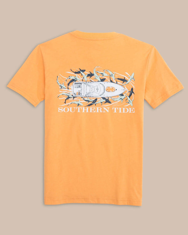 The back view of the Southern Tide Youth Yachts of Sharks Short Sleeve T-shirt by Southern Tide - Salmon Bluff Orange