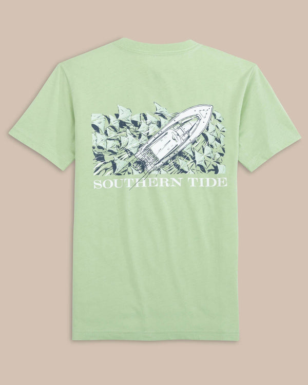 The back view of the Southern Tide Youth Yachts of Sharks Short Sleeve T-shirt by Southern Tide - Smoke Green