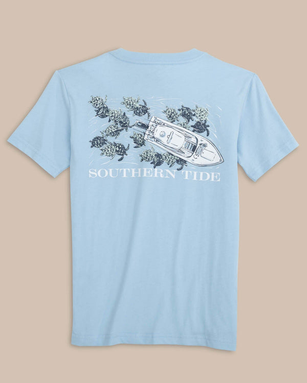 The back view of the Southern Tide Youth Yachts of Turtles Short Sleeve T-shirt by Southern Tide - Clearwater Blue