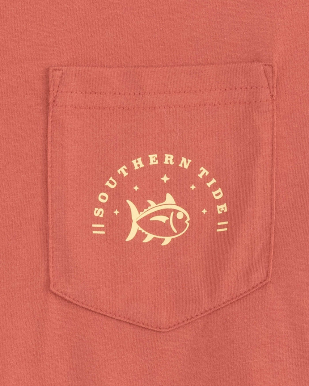 The detail view of the Southern Tide Yuletide Classic Long Sleeve T-Shirt by Southern Tide - Dusty Coral