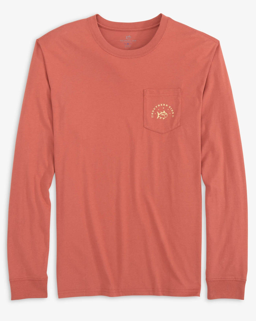 The front view of the Southern Tide Yuletide Classic Long Sleeve T-Shirt by Southern Tide - Dusty Coral