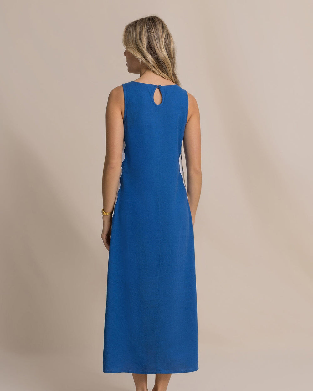 The back view of the Southern Tide Zalia Side Stripe Maxi Dress by Southern Tide - Nautical Blue