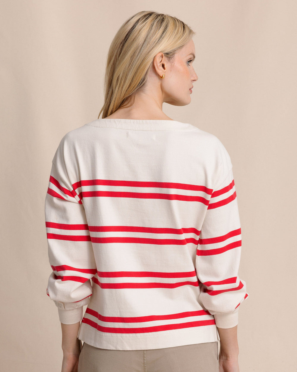 The back view of the Southern Tide Zayla Stripe Top by Southern Tide - Sand White