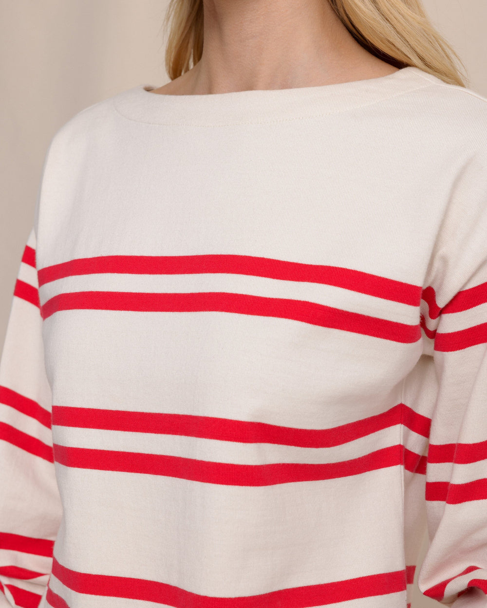 The detail view of the Southern Tide Zayla Stripe Top by Southern Tide - Sand White