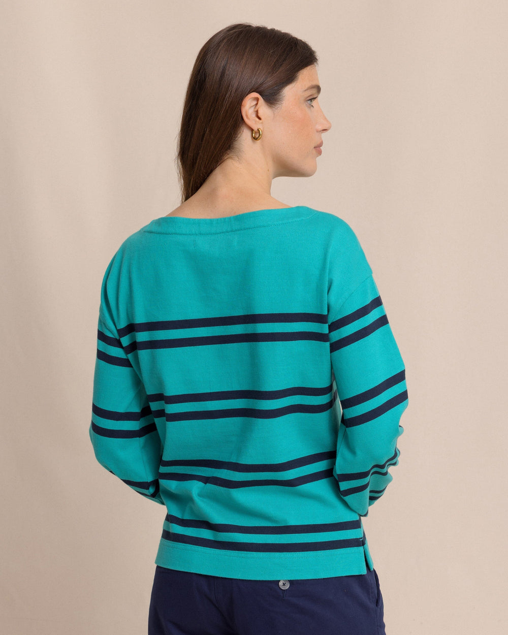 The back view of the Southern Tide Zayla Stripe Top by Southern Tide - Spruce Shade