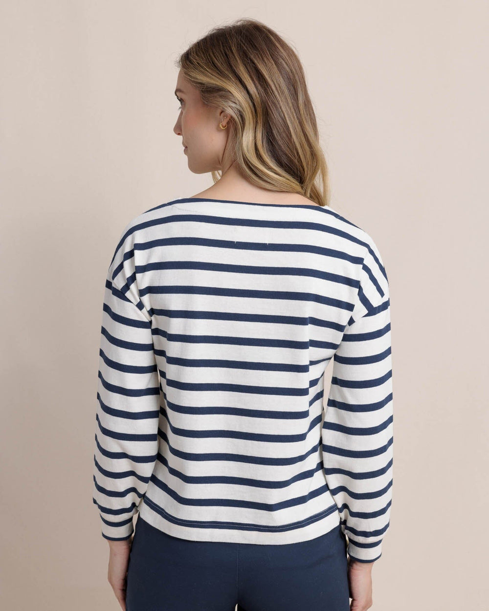 The back view of the Southern Tide Zayla Striped Top by Southern Tide - Sand White