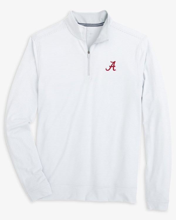 The front view of the Alabama Crimson Tide Cruiser Micro-Stripe Heather Quarter Zip by Southern Tide - Heather Slate Grey