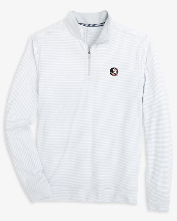 The front view of the FSU Seminoles Cruiser Micro-Stripe Heather Quarter Zip by Southern Tide - Heather Slate Grey