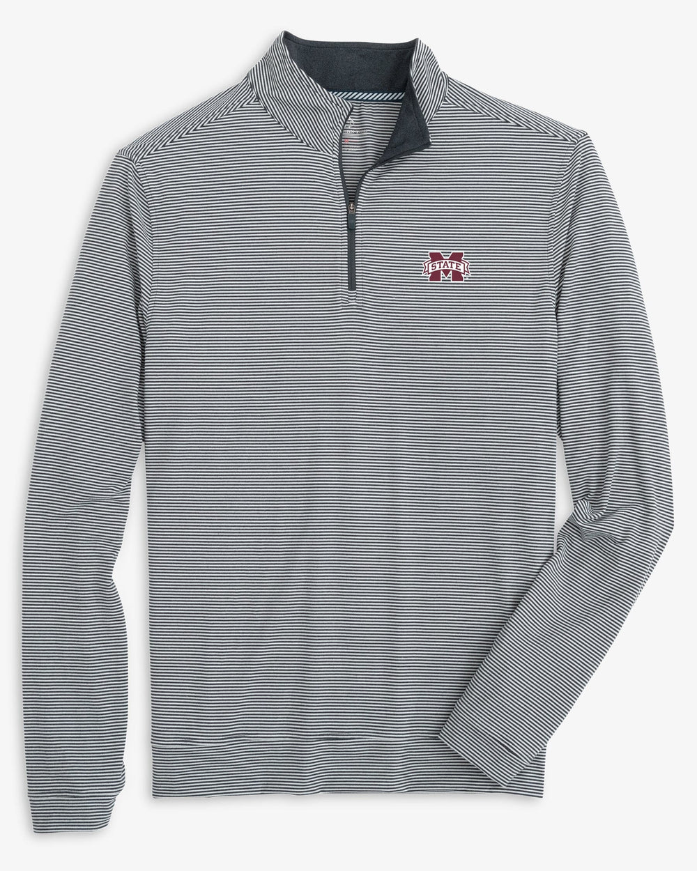 The front view of the Mississippi State Bulldogs Cruiser Micro-Stripe Heather Quarter Zip by Southern Tide - Heather Black