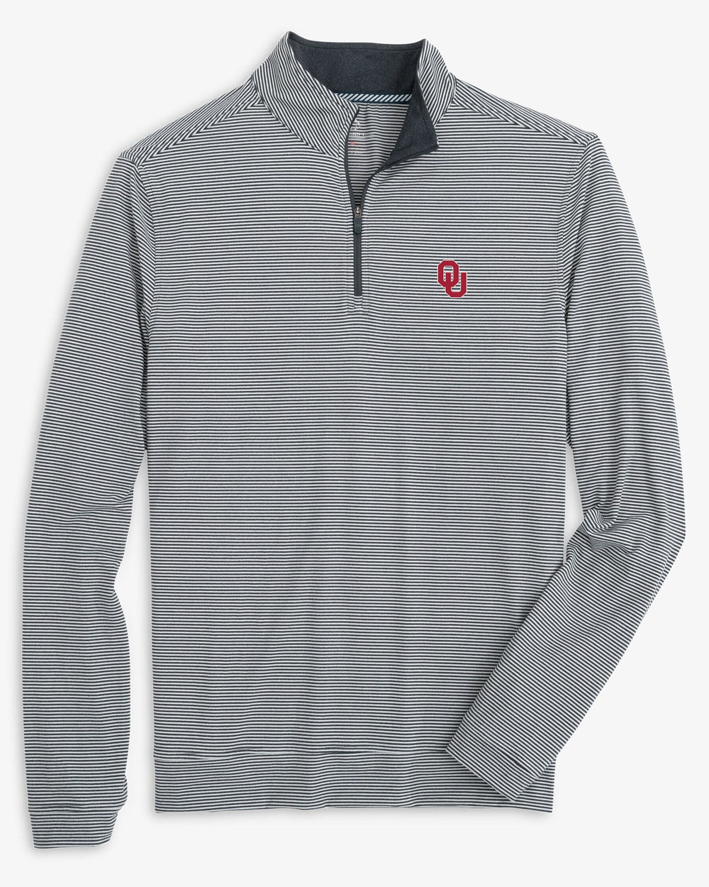 The front view of the Oklahoma Sooners Cruiser Micro-Stripe Heather Quarter Zip by Southern Tide - Heather Black