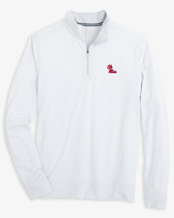 The front view of the Ole Miss Rebels Cruiser Micro-Stripe Heather Quarter Zip by Southern Tide - Heather Slate Grey