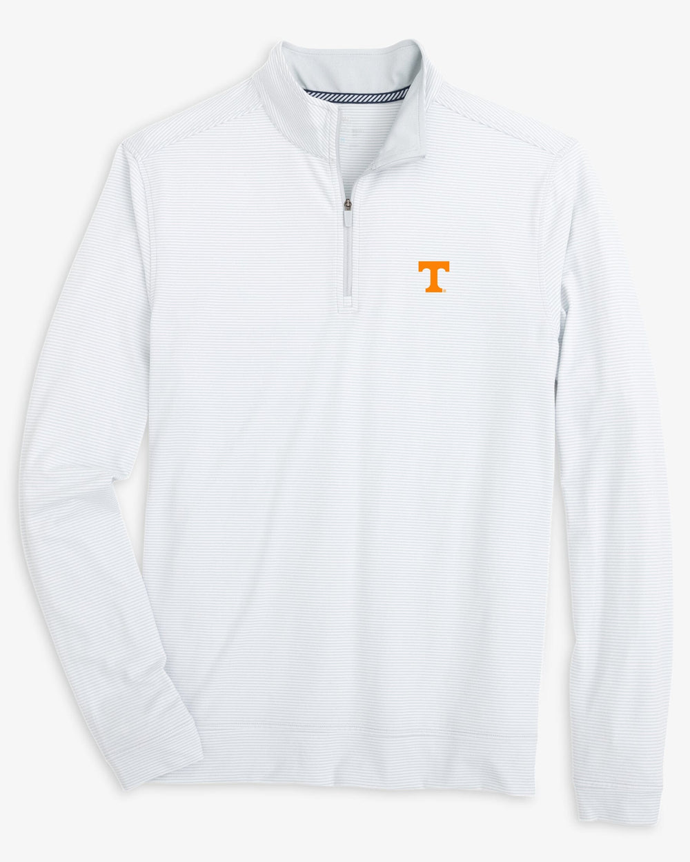 The front view of the Tennessee Vols Cruiser Micro-Stripe Heather Quarter Zip by Southern Tide - Heather Slate Grey