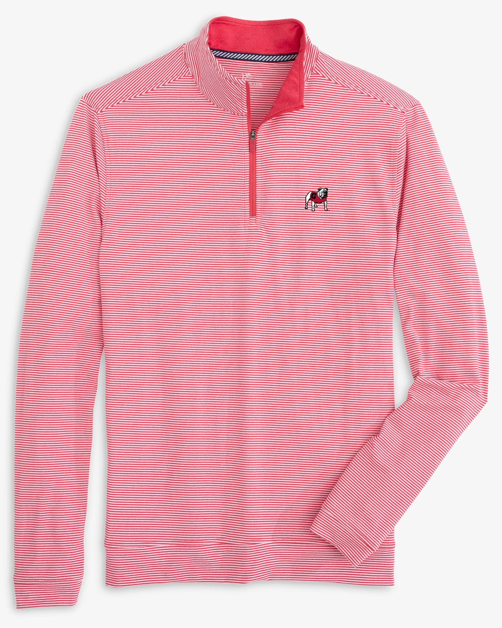 The front view of the Georgia Bulldogs Cruiser Micro-Stripe Heather Quarter Zip by Southern Tide - Heather Varsity Red