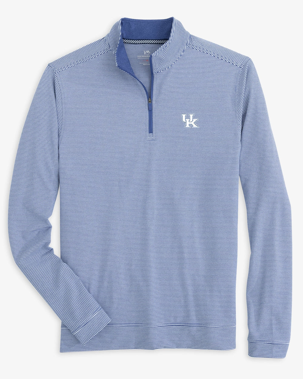 The front view of the Kentucky Wildcats Cruiser Micro-Stripe Heather Quarter Zip by Southern Tide - Heather University Blue