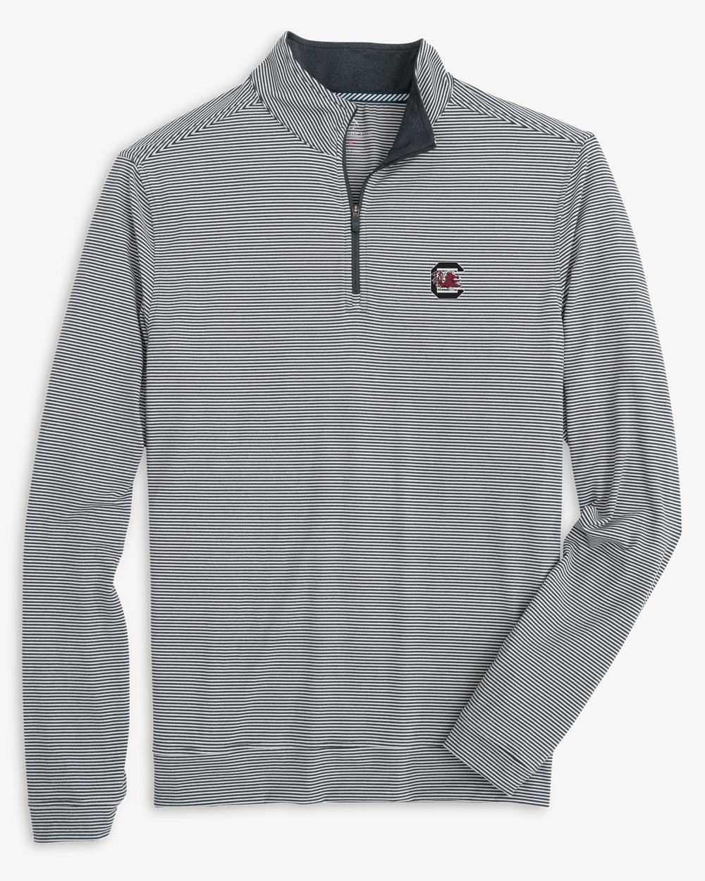 The front view of the USC Gamecocks Cruiser Micro-Stripe Heather Quarter Zip by Southern Tide - Heather Black