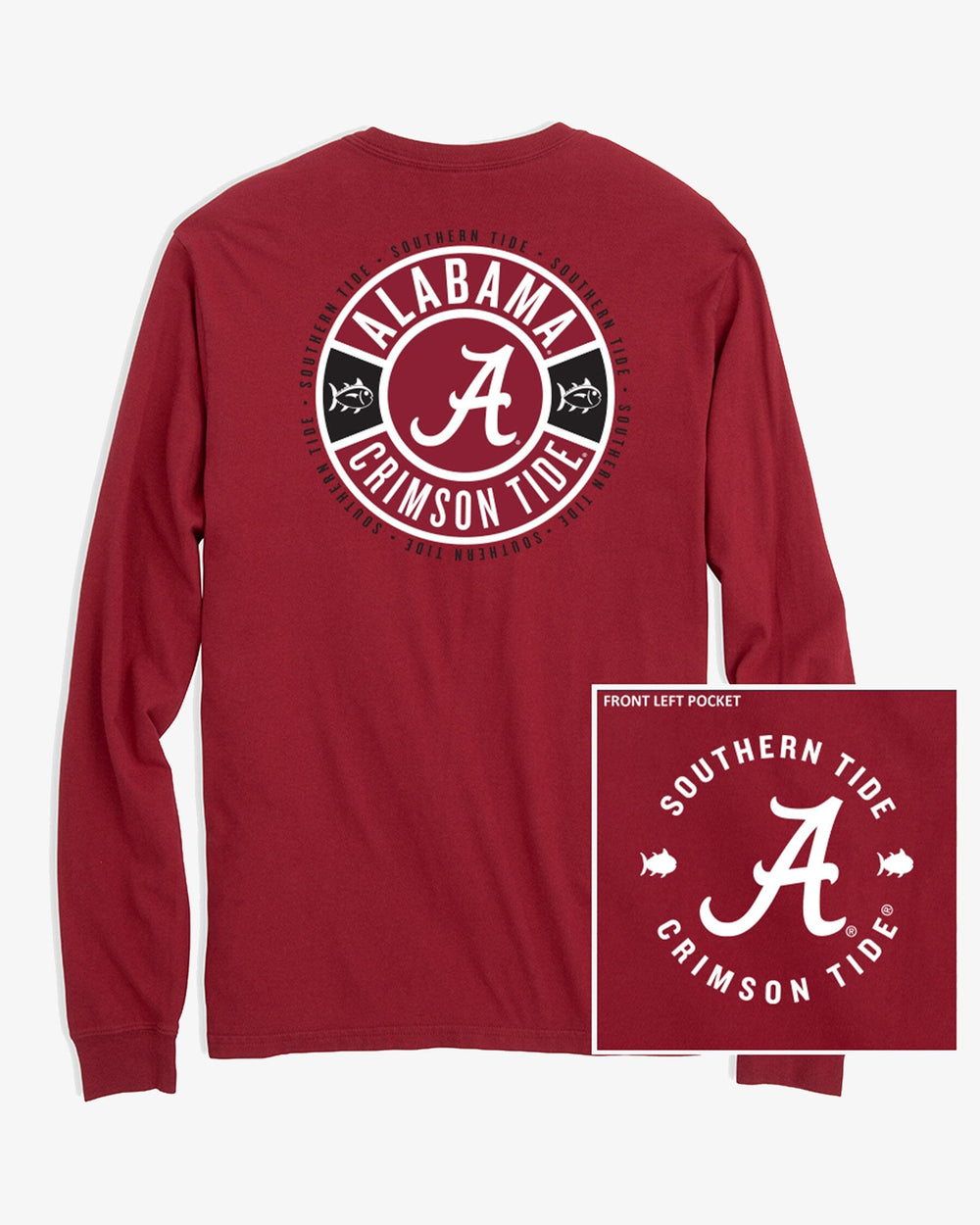 The front view of the Southern Tide Alabama Crimson Tide Ring Badge T-Shirt by Southern Tide - Crimson