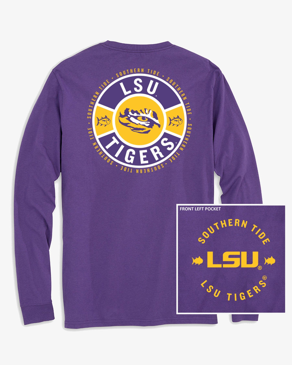 The front view of the Southern Tide LSU Tigers Ring Badge T-Shirt by Southern Tide - Regal Purple