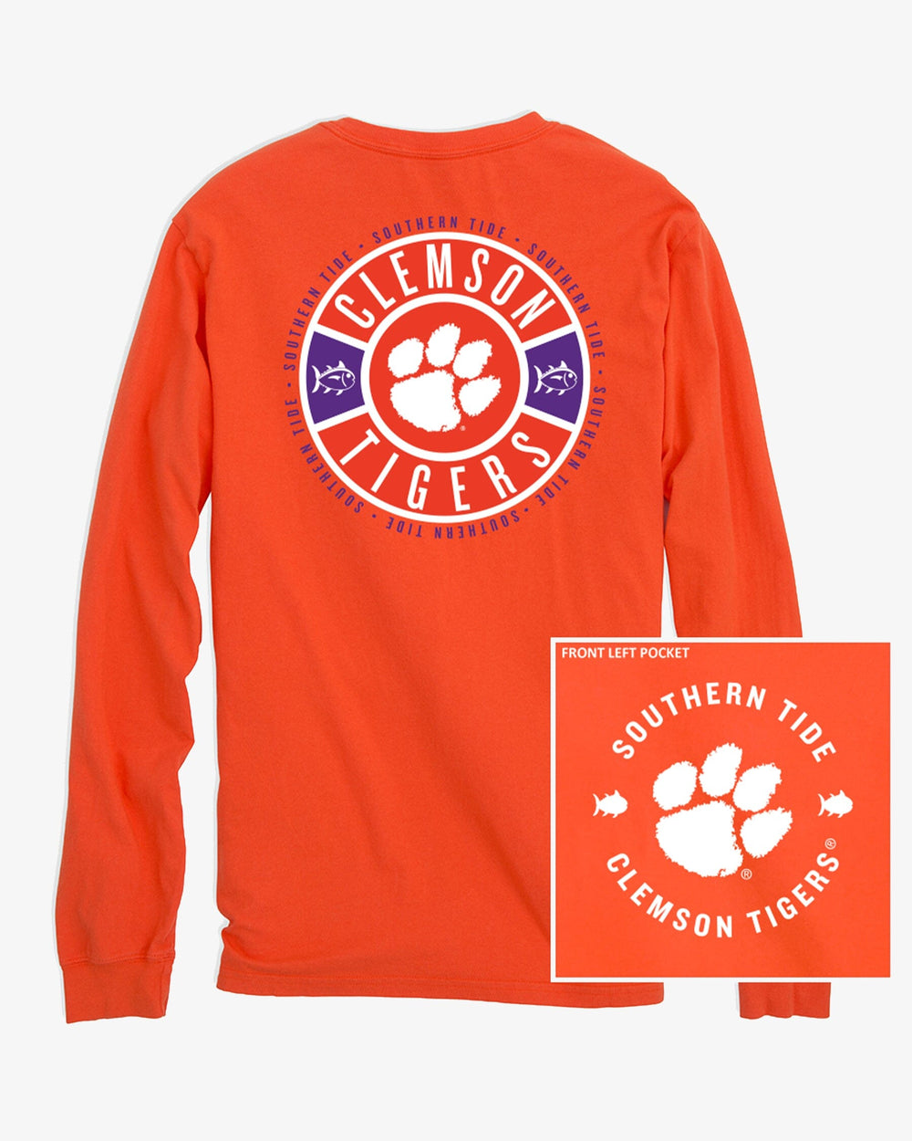 The front view of the Southern Tide Clemson Tigers Ring Badge T-Shirt by Southern Tide - Endzone Orange