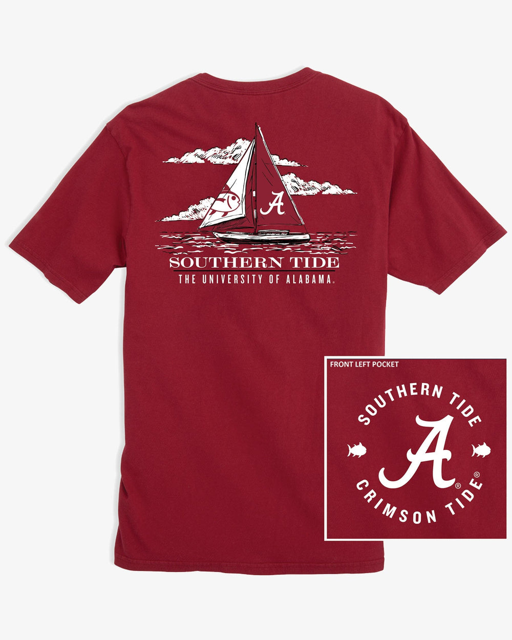 Southern Tide Alabama Red Tide Skipjack Sailing T-Shirt Red (Size XL) 100% Cotton