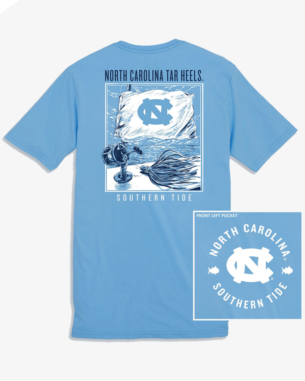 Southern Tide UNC Tar Heels Fishing Flag T-Shirt Blue (Size S) 100% Cotton