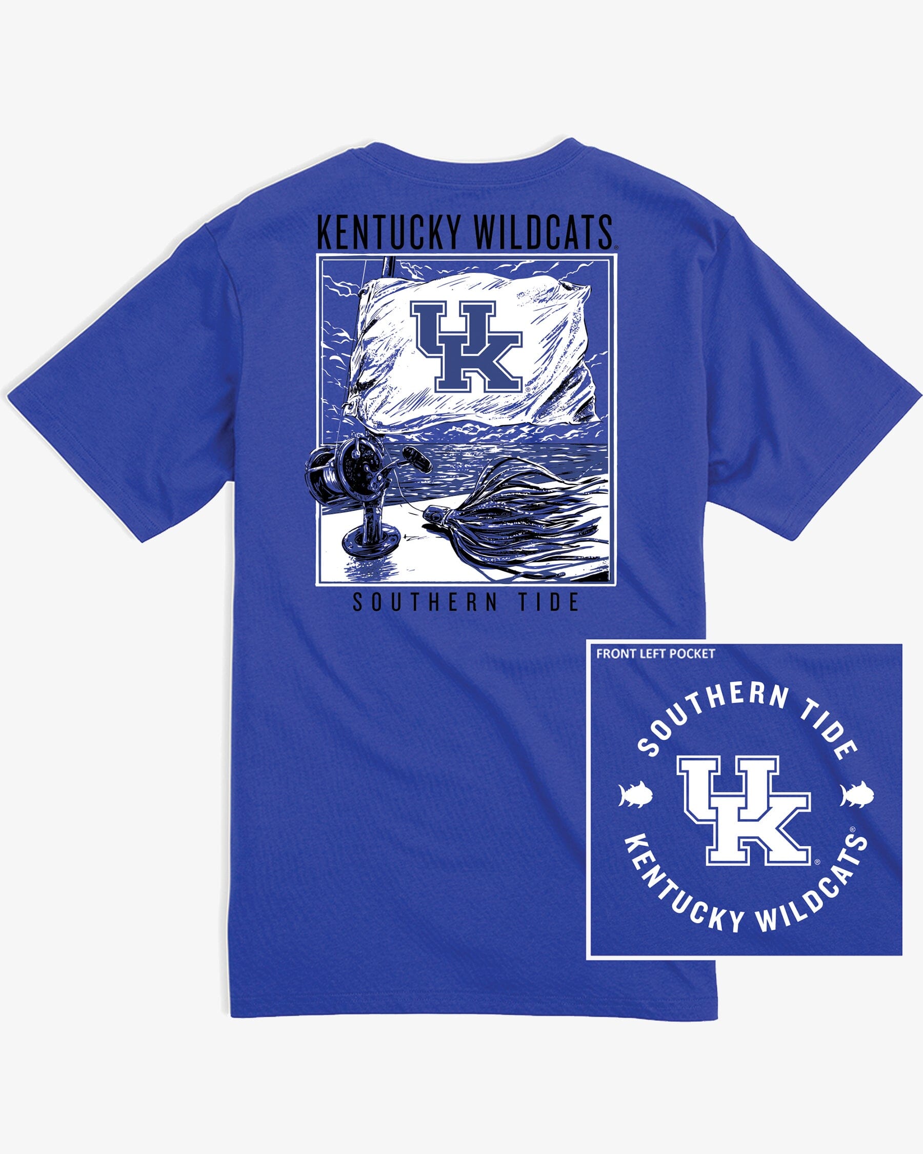 Southern Tide Kentucky Wildcats Fishing Flag T-Shirt Blue (Size L) 100% Cotton