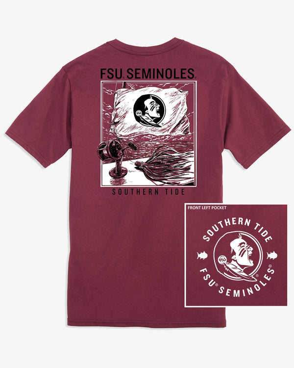 The front view of the FSU Seminoles Fishing Flag T-Shirt by Southern Tide - Chianti