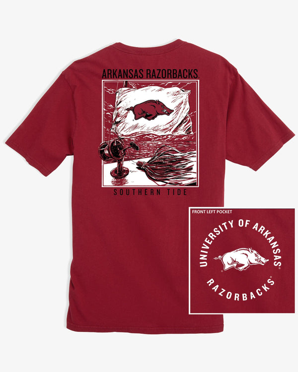 The front view of the Arkansas Razorbacks Fishing Flag T-Shirt by Southern Tide - Crimson