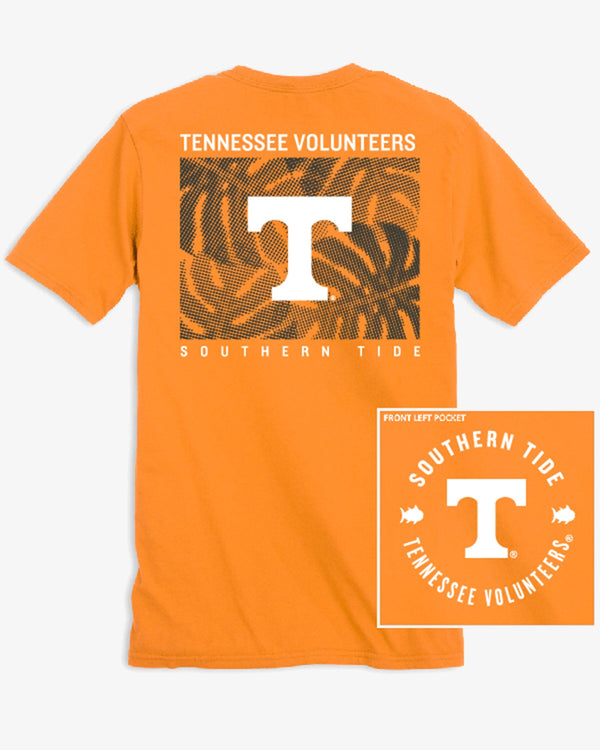 The front view of the Tennessee Vols Halftone Monstera T-Shirt by Southern Tide - Rocky Top Orange