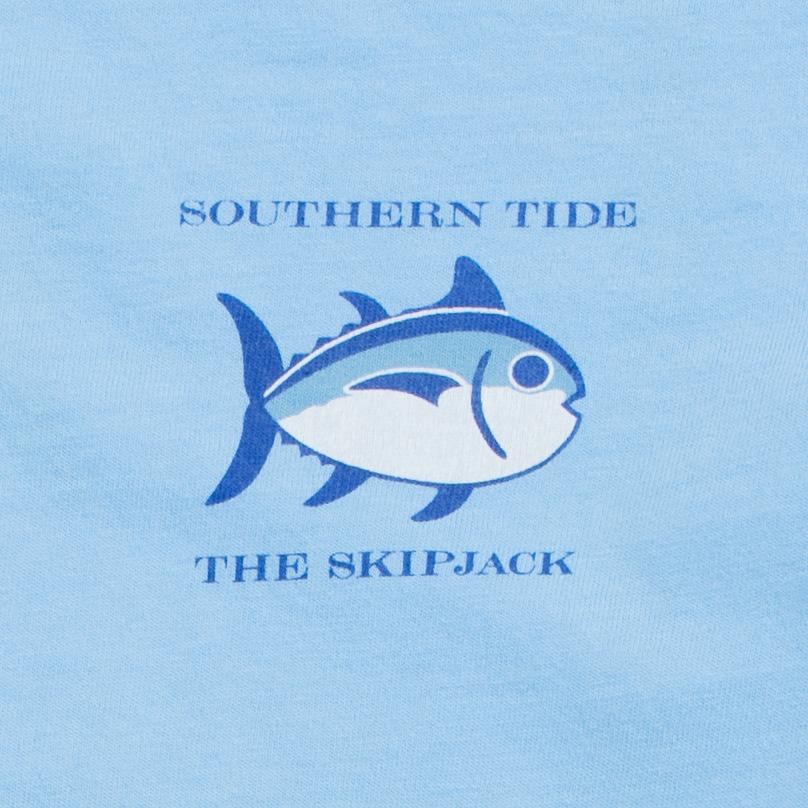 The detail of the Men's Blue Long Sleeve Original Skipjack T-shirt by Southern Tide - Ocean Channel