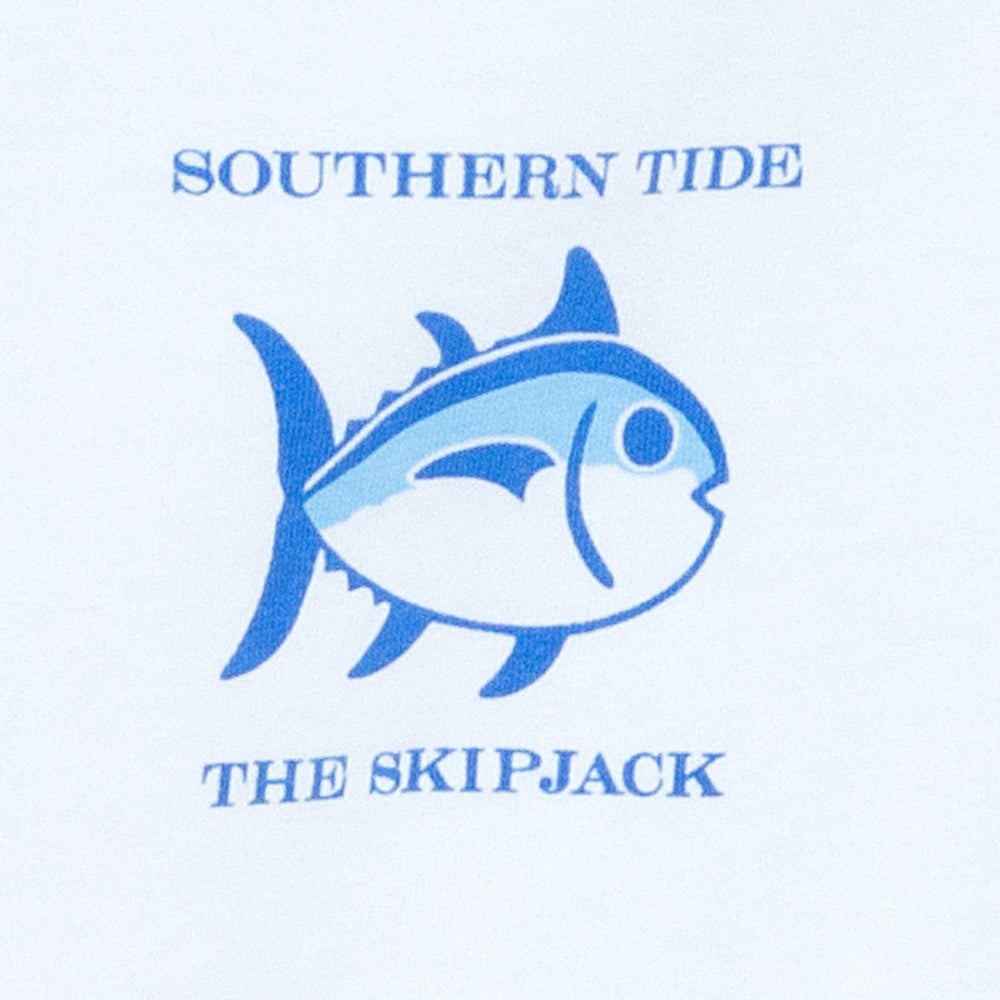 The detail of the Men's White Long Sleeve Original Skipjack T-shirt by Southern Tide - Classic White