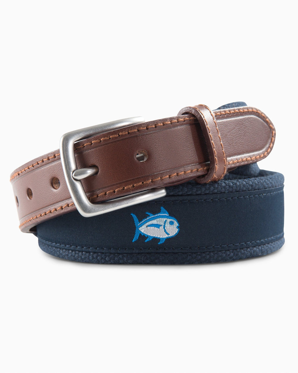 The front view of the Boys Skipjack Ribbon Belt by Southern Tide - True Navy