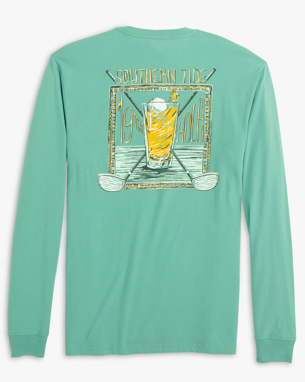The back view of the 19th Hole Long Sleeve T-Shirt by Southern Tide - Agate Green