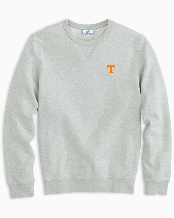 The front view of the Tennessee Vols Upper Deck Pullover Sweatshirt by Southern Tide - Heather Slate Grey