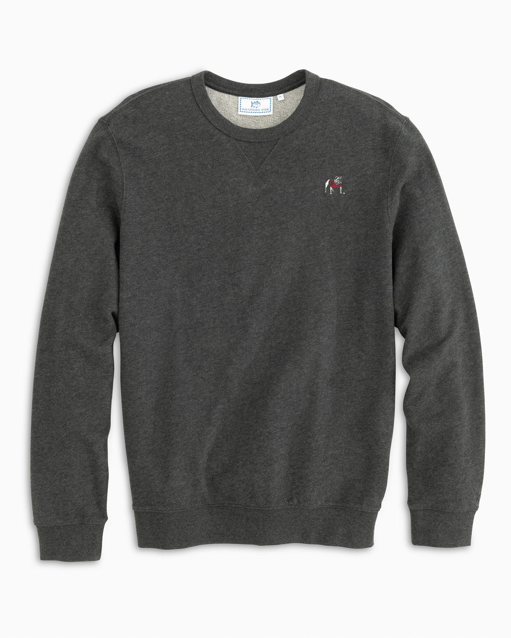 The front view of the Men's Grey Georgia Upper Deck Pullover Sweatshirt by Southern Tide - Heather Black
