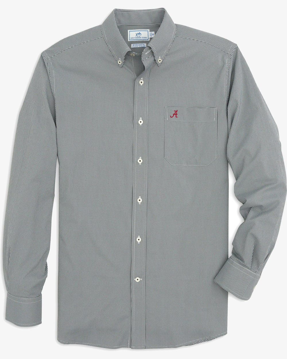 The front view of the Alabama Crimson Tide Gingham Button Down Shirt  by Southern Tide - Black