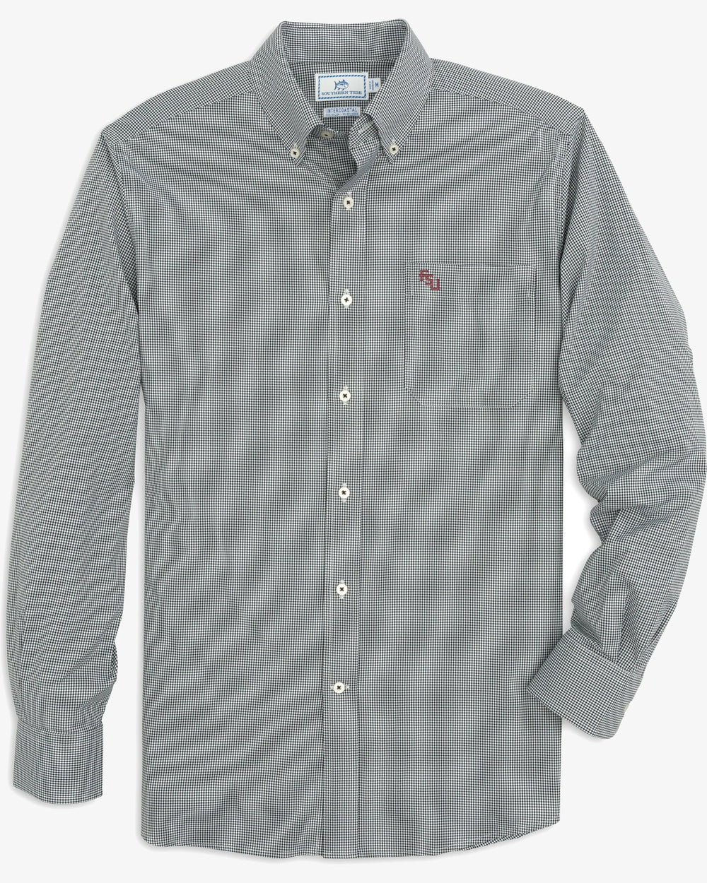 The front view of the FSU Seminoles Gingham Button Down Shirt By Southern Tide - Black