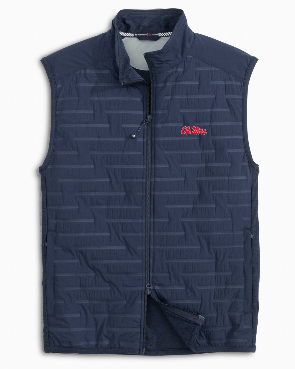 The front view of the Ole Miss Rebels Abercorn Vest by Southern Tide - True Navy