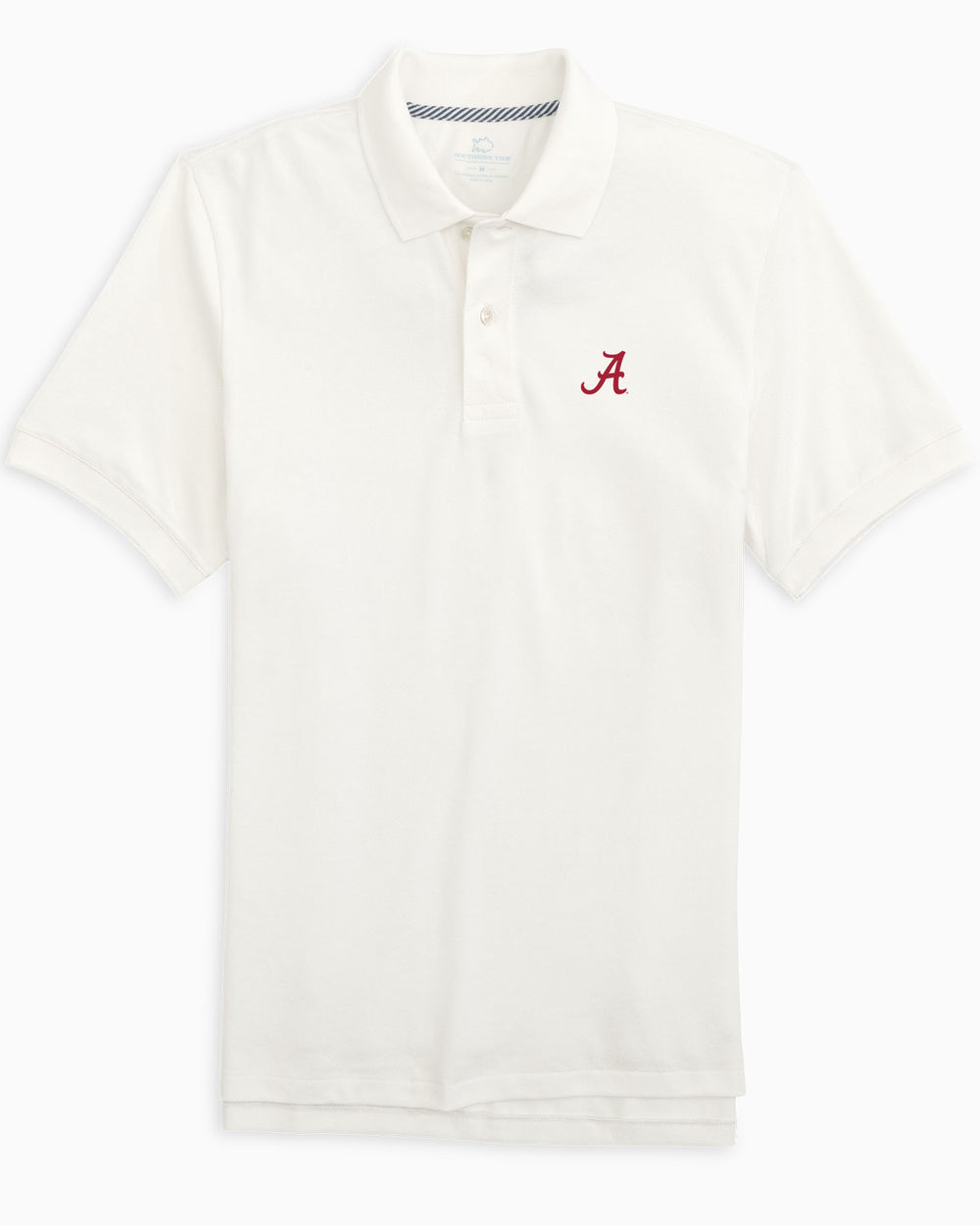 The front of the Alabama Crimson Tide New Short Sleeve Skipjack Polo by Southern Tide - Classic White