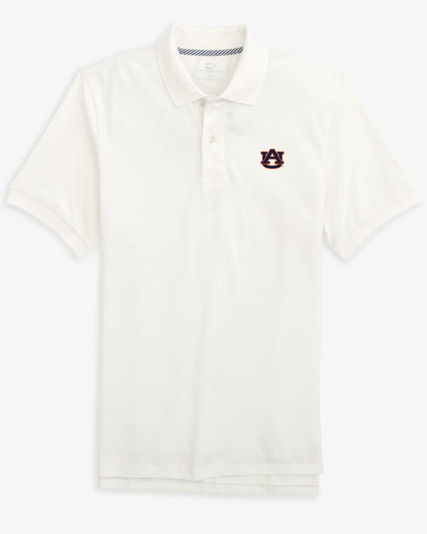 The front view of the Auburn Tigers Skipjack Polo by Southern Tide - Classic White
