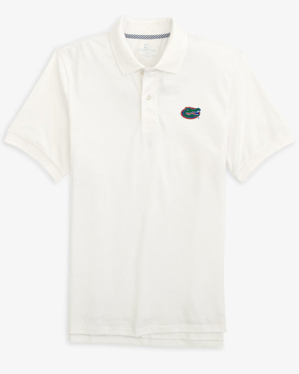 The front view of the Florida Gators Skipjack Polo by Southern Tide - Classic White