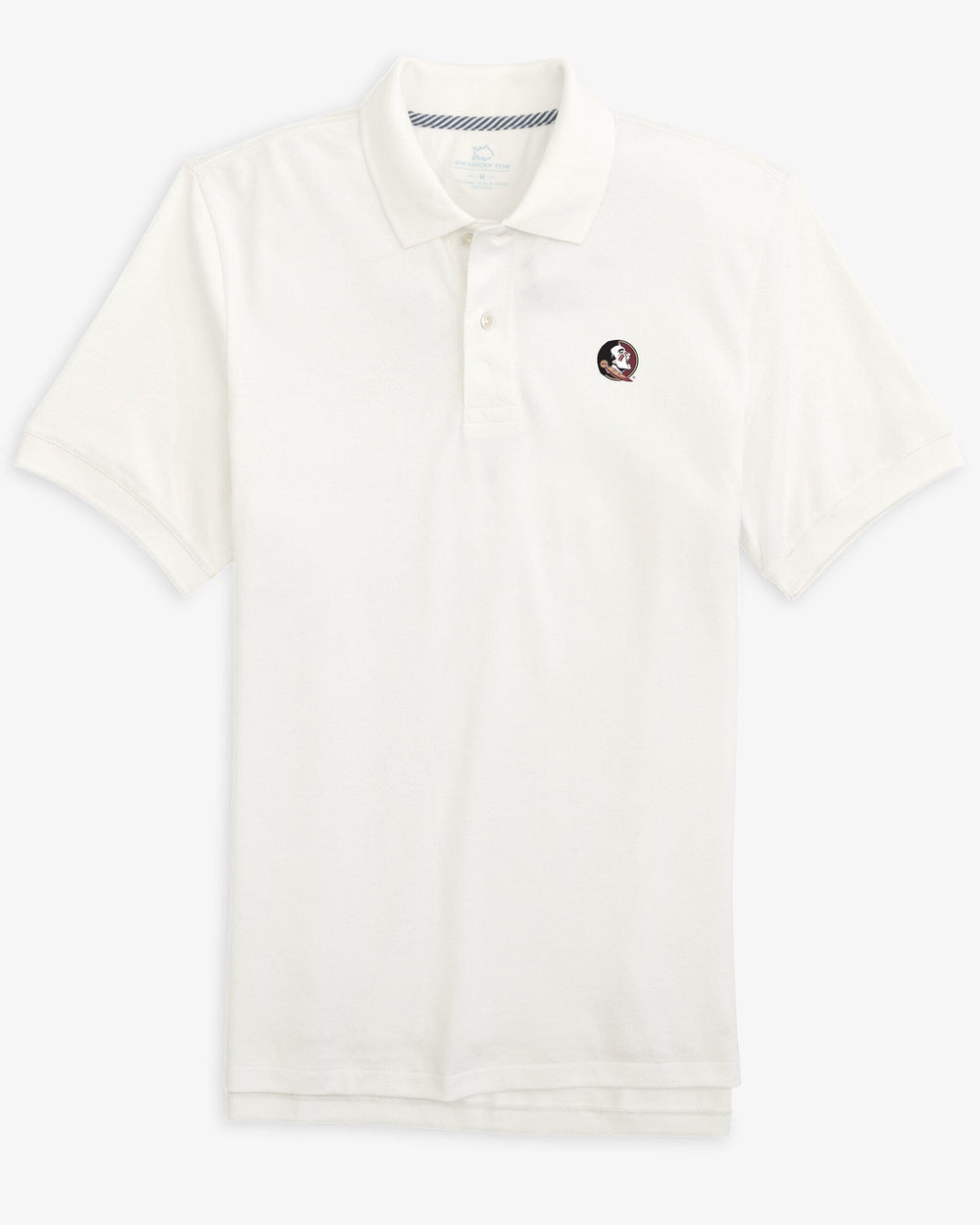 The front view of the FSU Seminoles Skipjack Polo by Southern Tide - Classic White