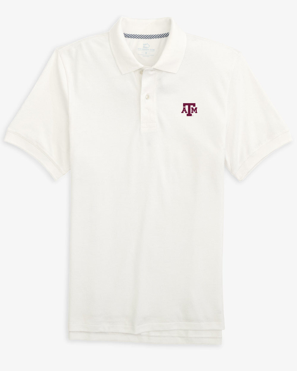 The front view of the Texas A&M Aggies Skipjack Polo by Southern Tide - Classic White